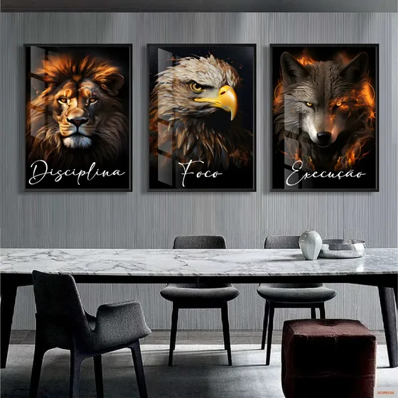 Quadros Decorativo Disciplina Execução Leão Escritório Grand