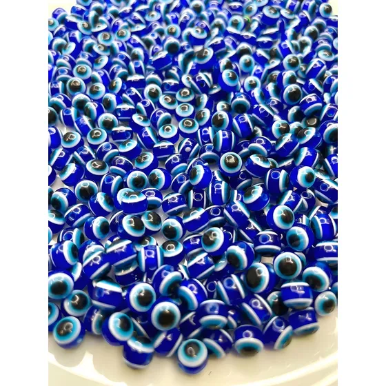 Bolinha Miçanga Olho Grego Para Múltiplas Cores 6mm 100pçs Cor Azul Diâmetro 6 Mm