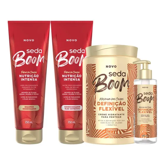 Kit Seda Boom Shampoo Nutrição 250ml+cond 250ml +creme+sérum