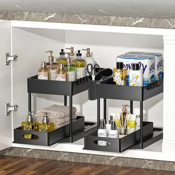 Estante Organizador Negro Vidita 2 Niveles Cajones Baño Cocina 40x20x34cm | Cuotas sin interés