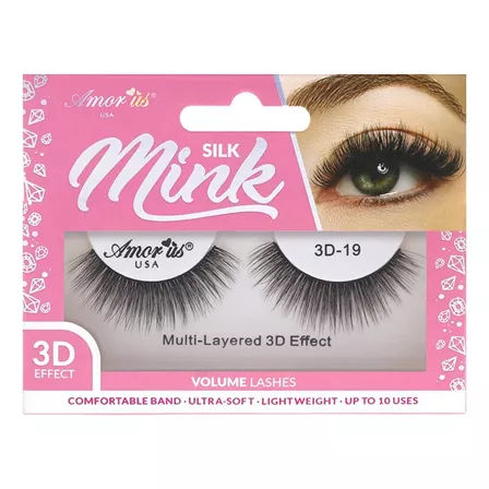 Pestañas Postizas Mink 3d Profesionales Naturales Amor Us Color 19 Espesor 10 Mm Largo 10 Mm Tipo De Curvatura D