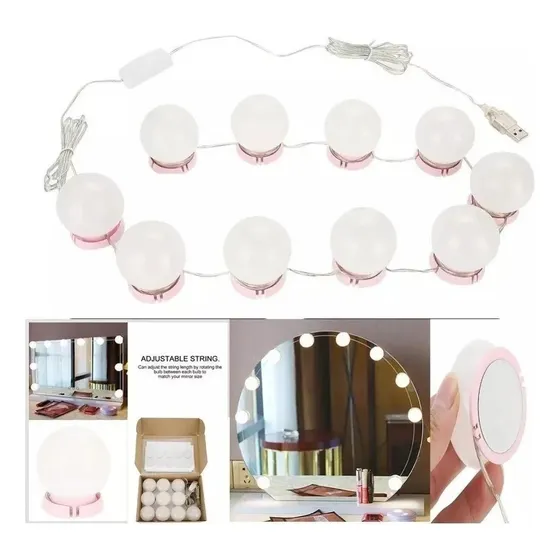 Luz Camarim 3 Cores 10 Lâmpadas Espelho Led Auto-colantes Cor da cúpula Branco Cor da estrutura Branco