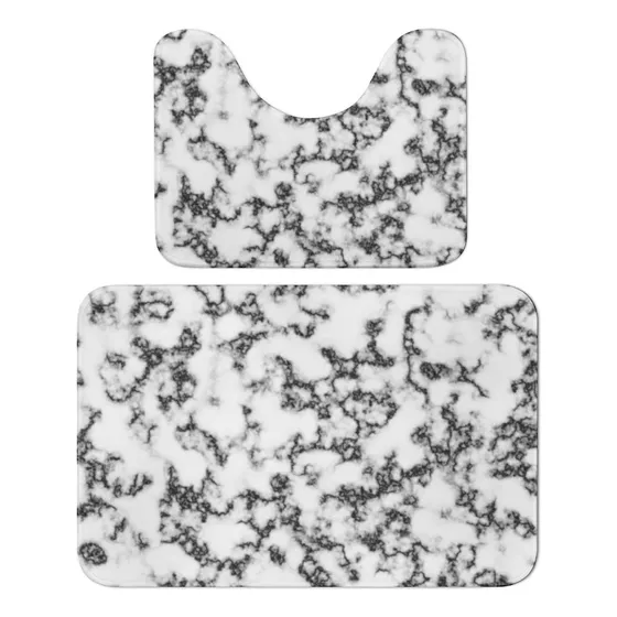 2 Alfombra Baño Suave Marmol Blanco Negro Goma Forma U Para