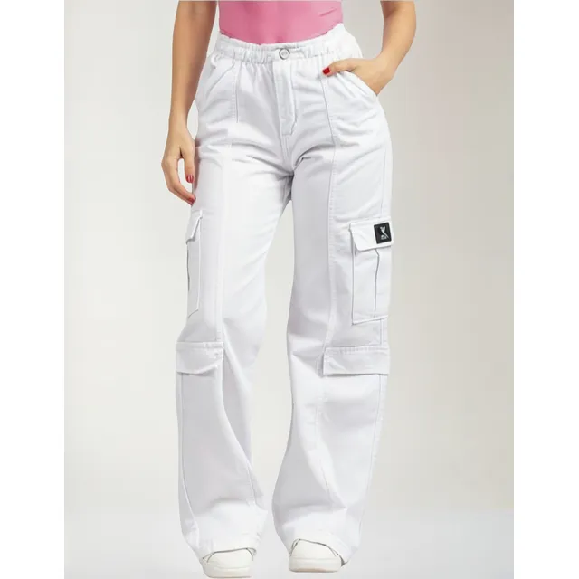 Jean Volsano Wide Cargo Denim Cintura Elástica Minerva Mujer