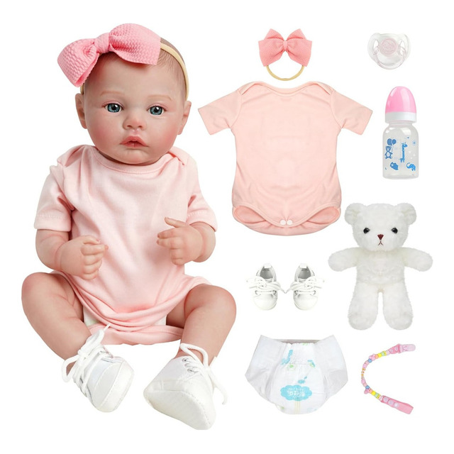 Brastoy Bebê Reborn Boneca Pintada Menina Rosa Silicone 48cm Brastoy Bebê Reborn Boneca Pintada Menina Rosa Silicone 48cm