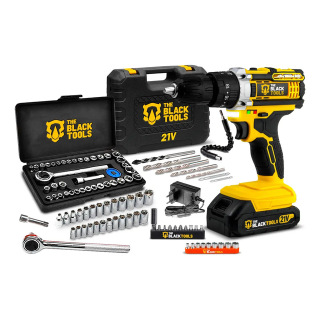 Parafusadeira E Furadeira De Impacto Tb-21pw 21v 3/8 The Black Tools Com Jogo De Soquetes 40 Peças Amarelo 127/220v 50/60hz Parafusadeira E Furadeira De Impacto Tb-21pw 21v 3/8 The Black Tools Com Jogo De Soquetes 40 Peças Amarelo 127/220v 50/60hz