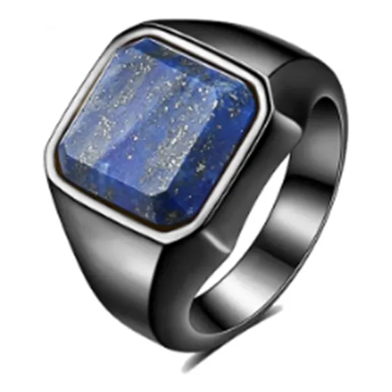 Anel Comendador Masculino Pedra Lapis Lazúli Azul Natural