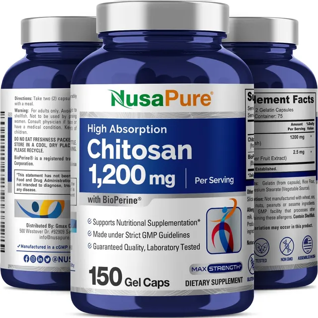 Chitosan 1000mg, 150 Caps. Buen Colesterol, Pérdida De Peso.
