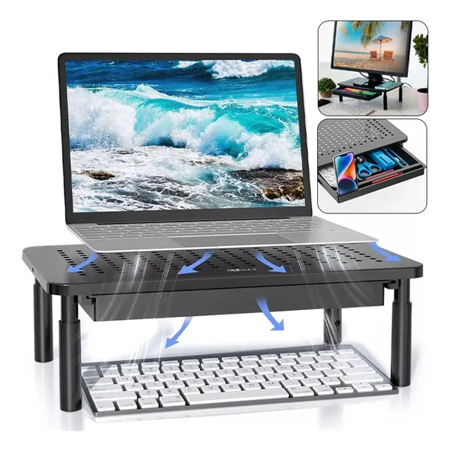 Base Soporte Monitor 3alturas Notebook Pc Impresora Con Cajó