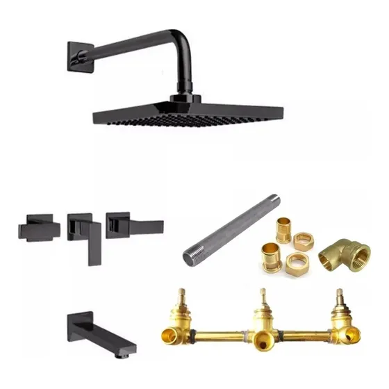 Griferia Ducha Embutir Baño Canilla Transferen Piazza Black
