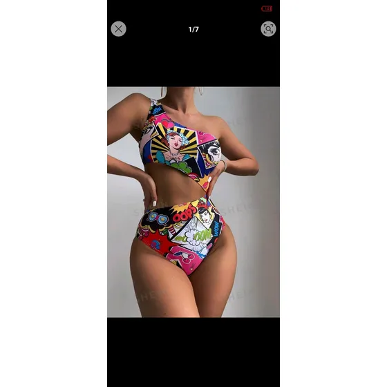 Traje De Baño Marca Shein Estampado, Licra Gruesa