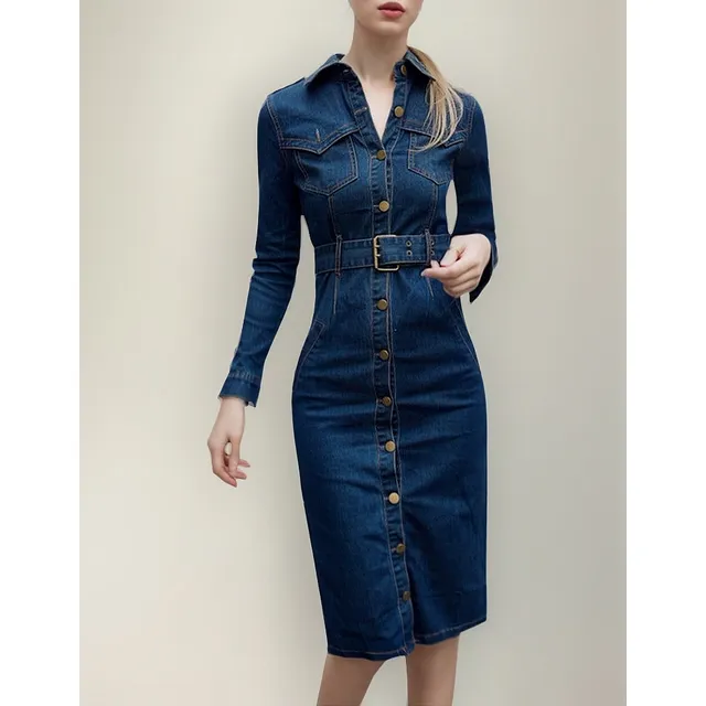 Vestido A Media Pierna De Vaqueros Ajustados De Oficina