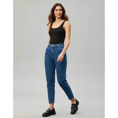 Calça Jeans Feminina Sawary Cintura Alta 273706 Mom Azul Liso 40