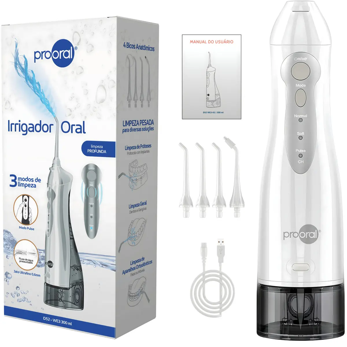 Irrigador Oral Prooral D52 WE3 300ml Bivolt + 3 Bicos