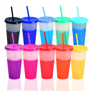 Vasos Magicos Cambian De Color Con Tapa Y Popote 710ml 10pzs Vasos Magicos Cambian De Color Con Tapa Y Popote 710ml 10pzs