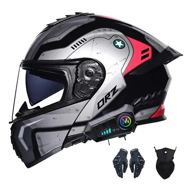 Banna Hkj Casco Motocicleta Casco con Auriculares Bluetooth Incluyen Máscara y Guantes Integral Cascos para Motos Certificados Dot para Moto de Calle Bicicleta de Carreras Xl