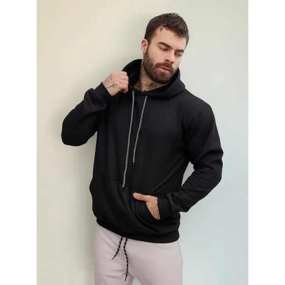 Blusa Moletom Flanelado Com Capuz E Bolso Canguru Lisa