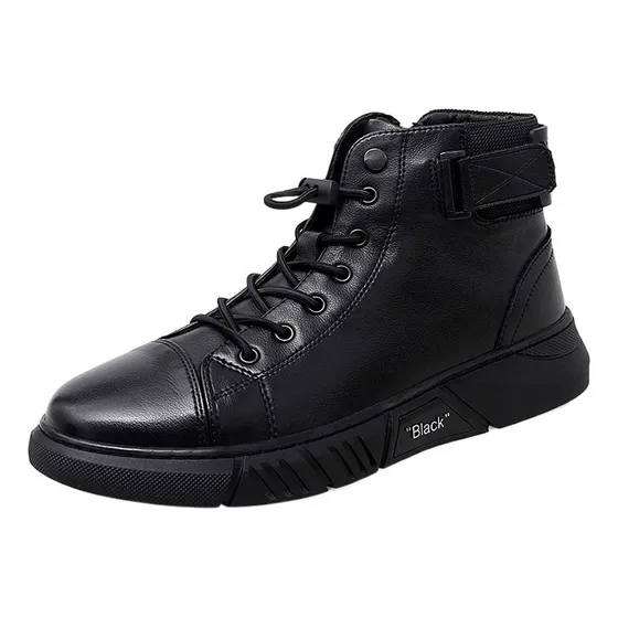 Botas Altas De Cuero Pu Martin Informales Negras Para Hombre