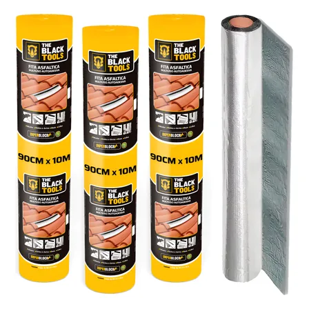 Kit 3 Unidades Manta Asfáltica Auto-adesiva  90cm X 10m Prateado