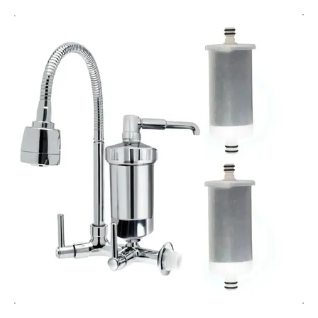 Torneira Luxo Bica Movel Gourmet Parede Filtro Abs C-66 Cromada 2 Jatos E 2 Velas