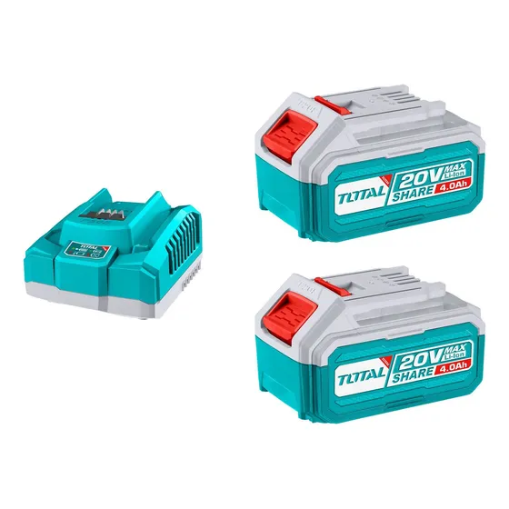 Set, 2 Baterías Litio Ion 4.0ah + Cargador Rápido 20v Total