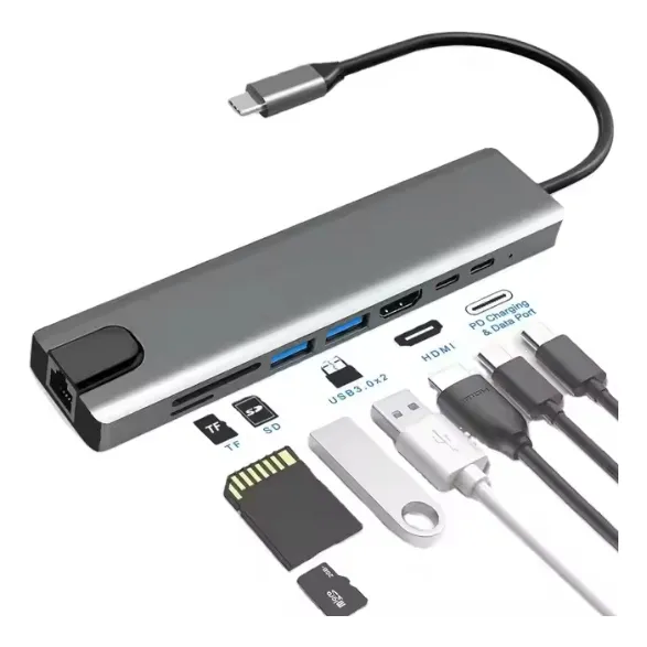 Hub Adaptador Multipuerto 8 En 1 Usb C A Hdmi 4k Ethernet
