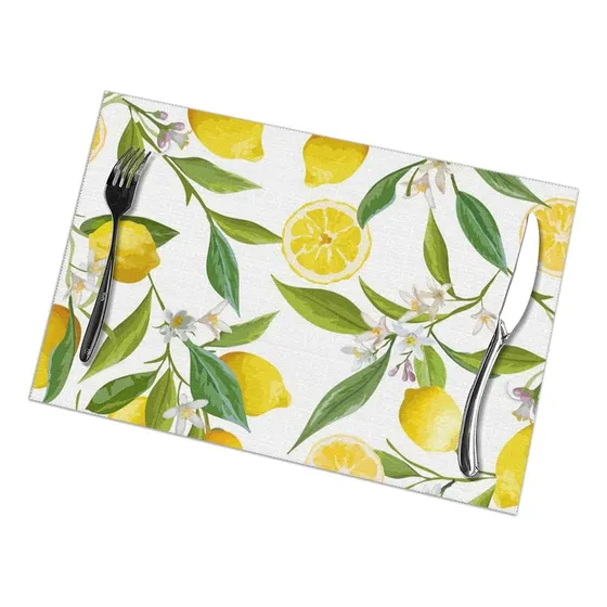 6 Mantel Individual Diseño Floral Fruta Limon Para