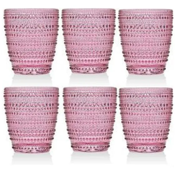 Jogo 6 Copos De Vidro Pérola Luxo 300ml Água Suco 4 Cores