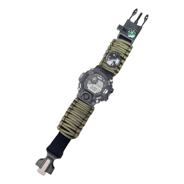 Reloj Tactico Pulsera Digital Silbato Supervivencia 6 En 1