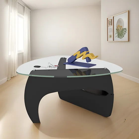 Mesa Ratona De Diseño Madera Y Vidrio Living Minimalista Color Negro
