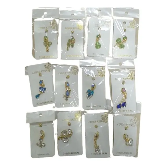 Kit 12 Peca Piercing De Umbigo Com Pingente Sortido