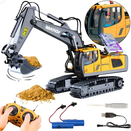 Brastoy Carrinho Controle Remoto Escavadeira Recarregável Cor Amarelo
