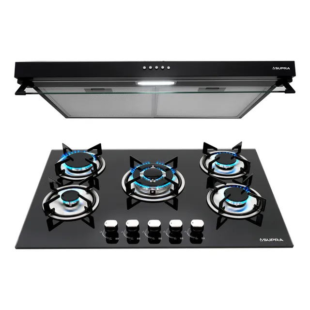 Combo Supra Parrilla Empotrable A Gas Y Campana De Pared Color Negro