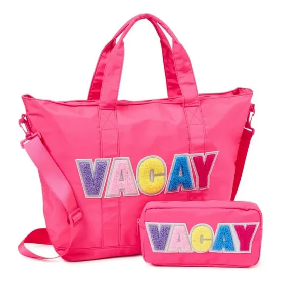 Bolso Playero Fucsia Vacay Con Estuche Cosmeticos