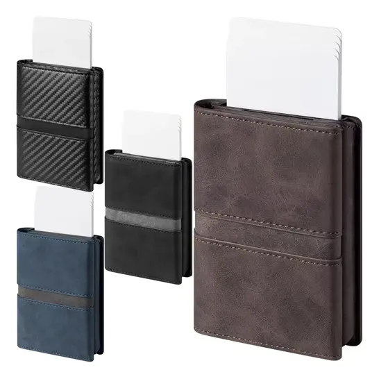 Billetera + Tarjetero Rfid Metal Eco Cuero Antirrobo Hombre