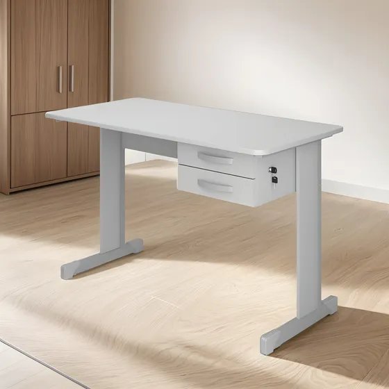Mesa Secretaria Maxxi 120x60 Cinza 2 Gavetas Pandin