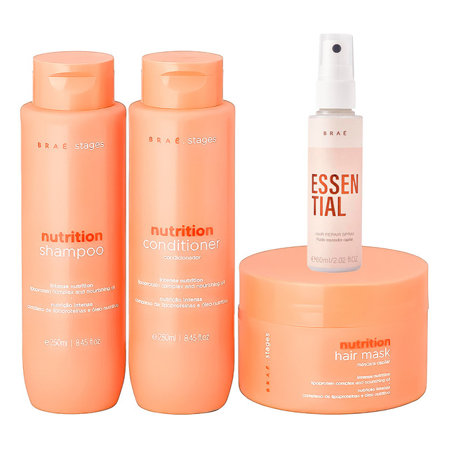 Kit Braé Stages Nutrition Shampoo,cond,másc + Essential 60ml Kit Braé Stages Nutrition Shampoo,cond,másc + Essential 60ml