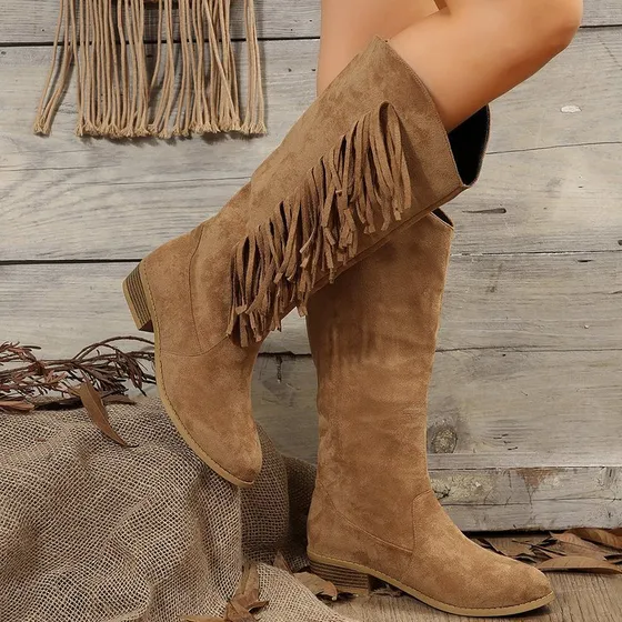 Botas De Caballero Con Flecos De Mezclilla De Talla Grande 2