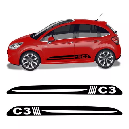 Faixa Citroen C3 2013 Até 2019 Adesivo Preto Lateral Tuning