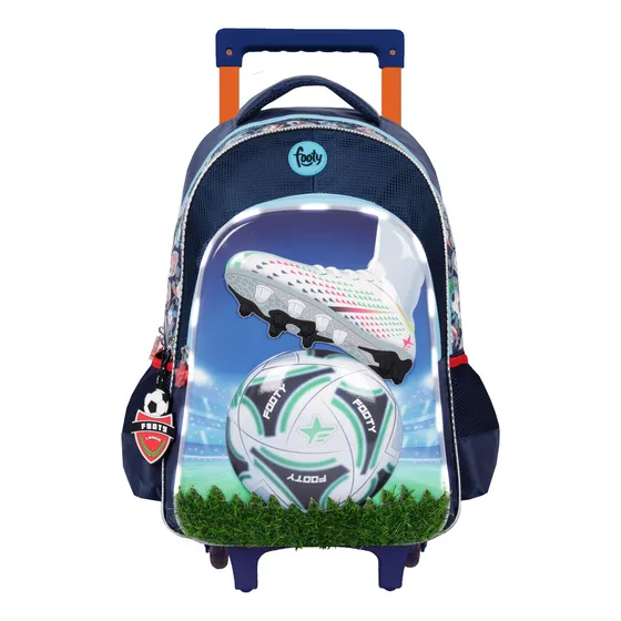 Mochila Carrito 18 Footy Champions League Luz Led Nene Niños Color Azul Diseño De La Tela Liso