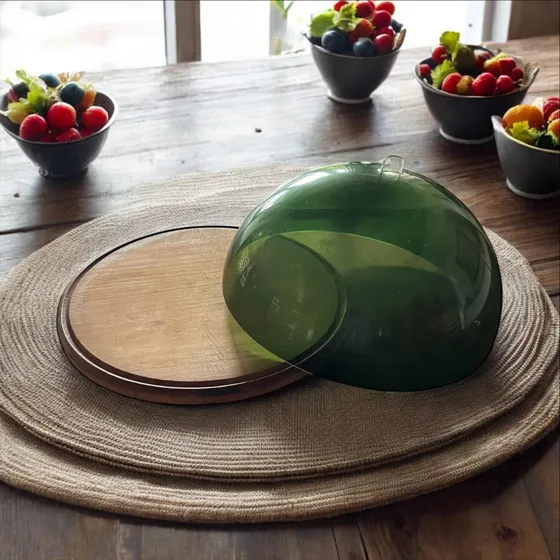 Tabla Redonda De Madera Con Cupula Acrílica Verde Quesos