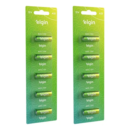 Pilha Alcalina 23a Elgin Bateria Mn21 V23ga A23 Kit 10 Un