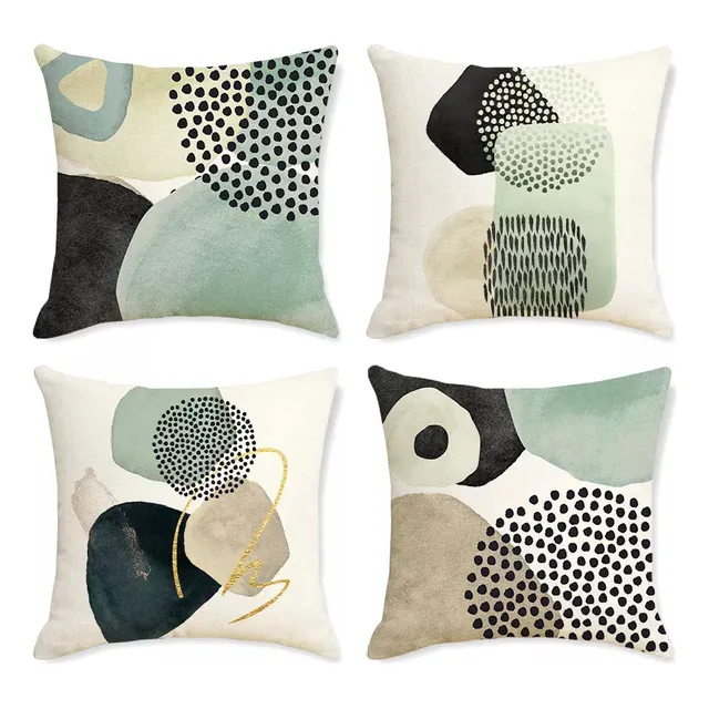 4 Fundas Para Cojines Decorativos Lino Estilo Abstracto 45cm Color Blanco