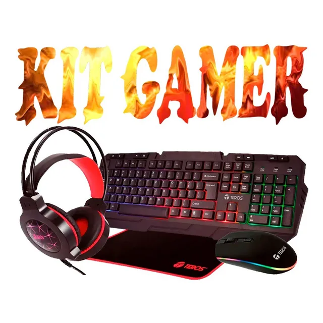 Kit Gamer Teros Audifonos + Mouse + Teclado + Pad Mouse Color del teclado Negro