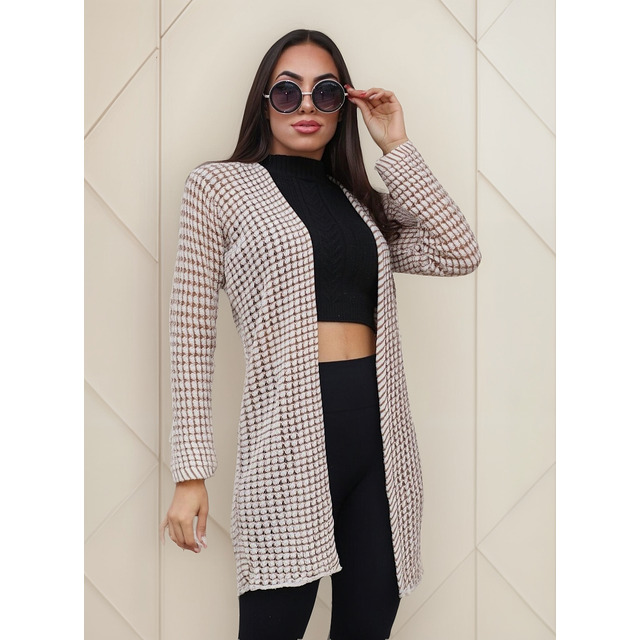 Cardigã Feminino Tricot Quadradinho Manga Longa Casual Frio Cardigã Feminino Tricot Quadradinho Manga Longa Casual Frio