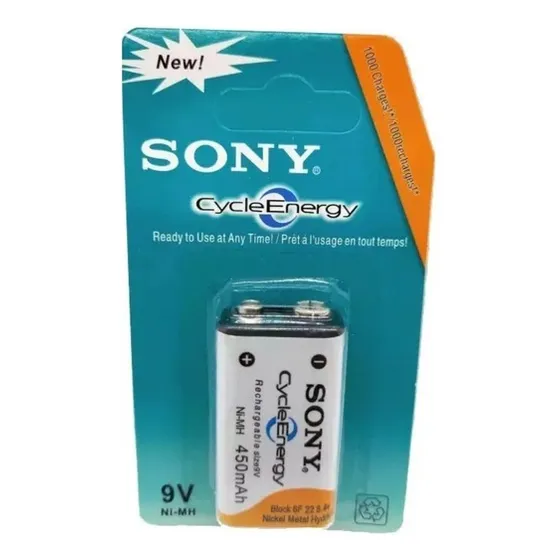Batería Energía Sony 9v Recargables Pila Cuadrada 450 Mah   