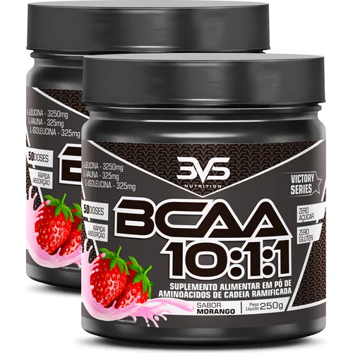 2 Unidades Do Bcaa Em Pó 10:1:1 Ultra Concentrando 250g Sabor: Morango - Fórmula Exclusiva Com 3900mg De Aminoácidos Por Dose