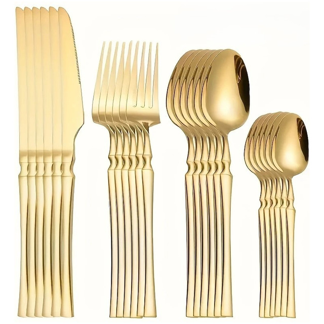 Faqueiro Jogo De Talheres 24 Peças De Aço Inox Cor Dourado