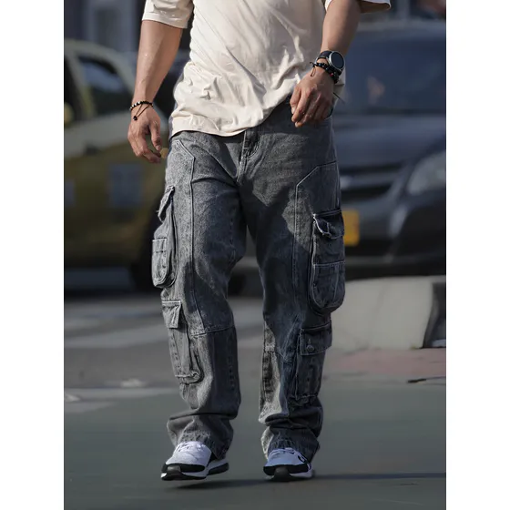 Jean Cargo Para Caballero Multipocket Bota Ancha Camuflado