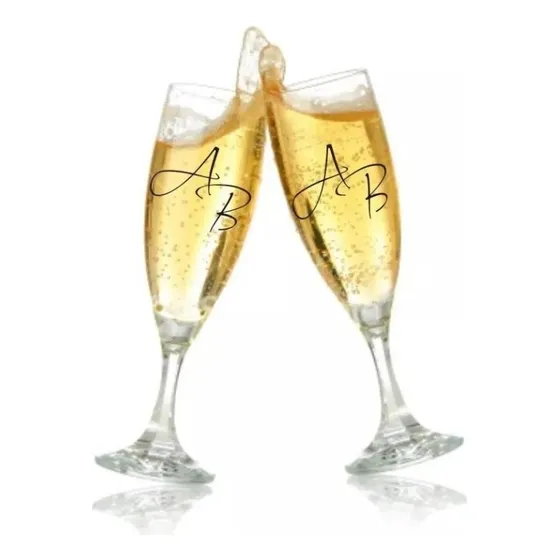 30 Pares Adesivos Iniciais Noivos Taça Champagne Casamento
